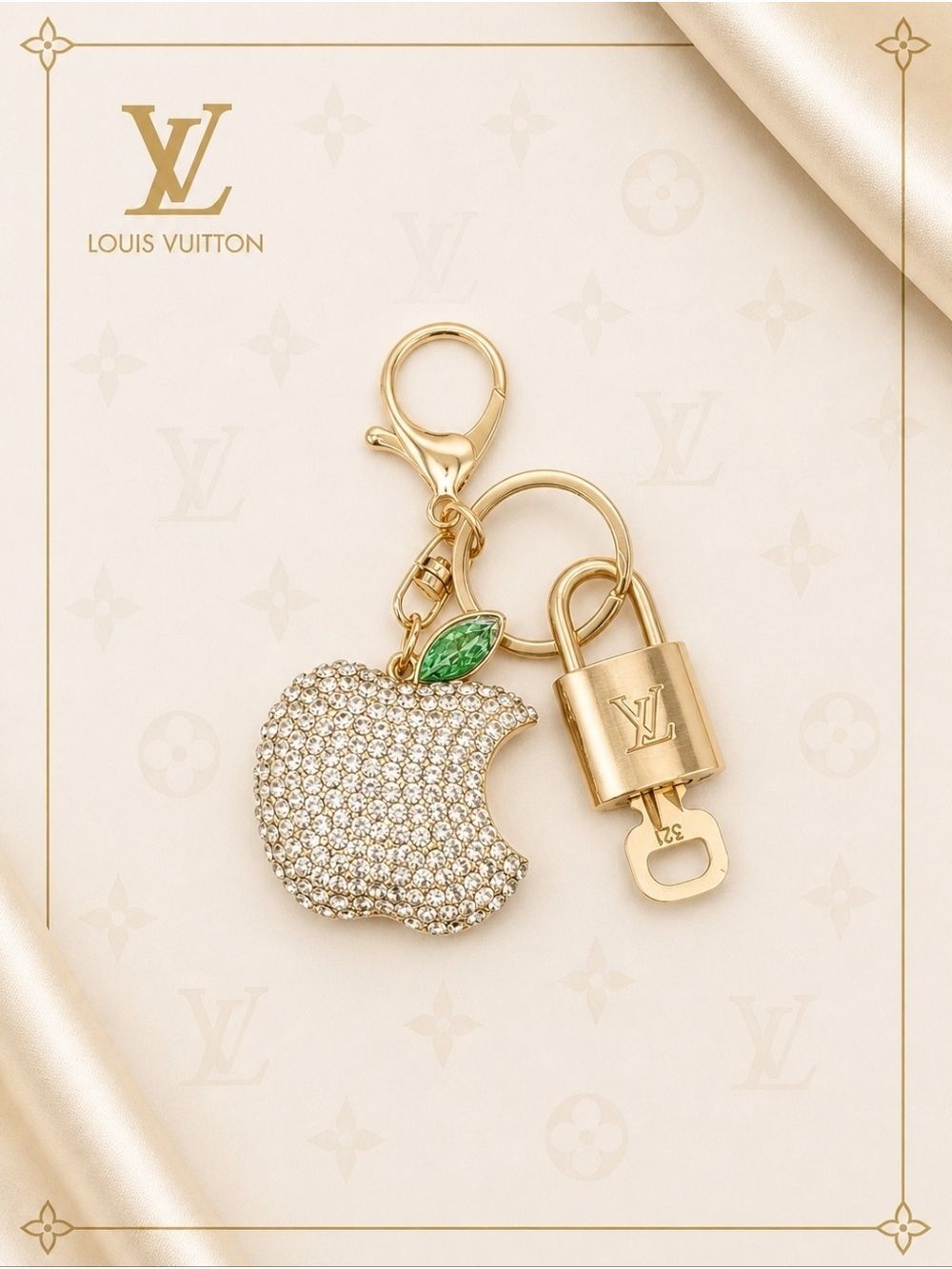 LV Authentic Gold Padlock 🔒 Key Set w/ Unbranded Apple Keychain Charm